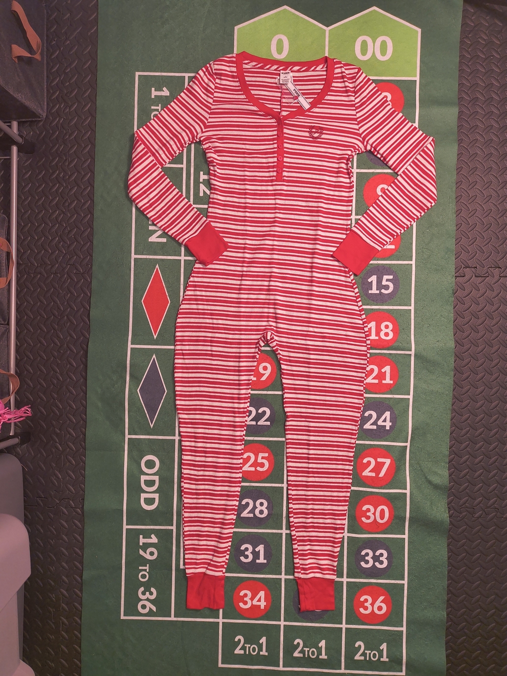 Victoria’s Secret Red White Striped Thermal Onesie Romper Women’s M Holiday NWT
